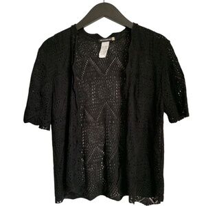 SweaterWorks Women's Black Cardigan Size Large Short Sleeve Made in USA